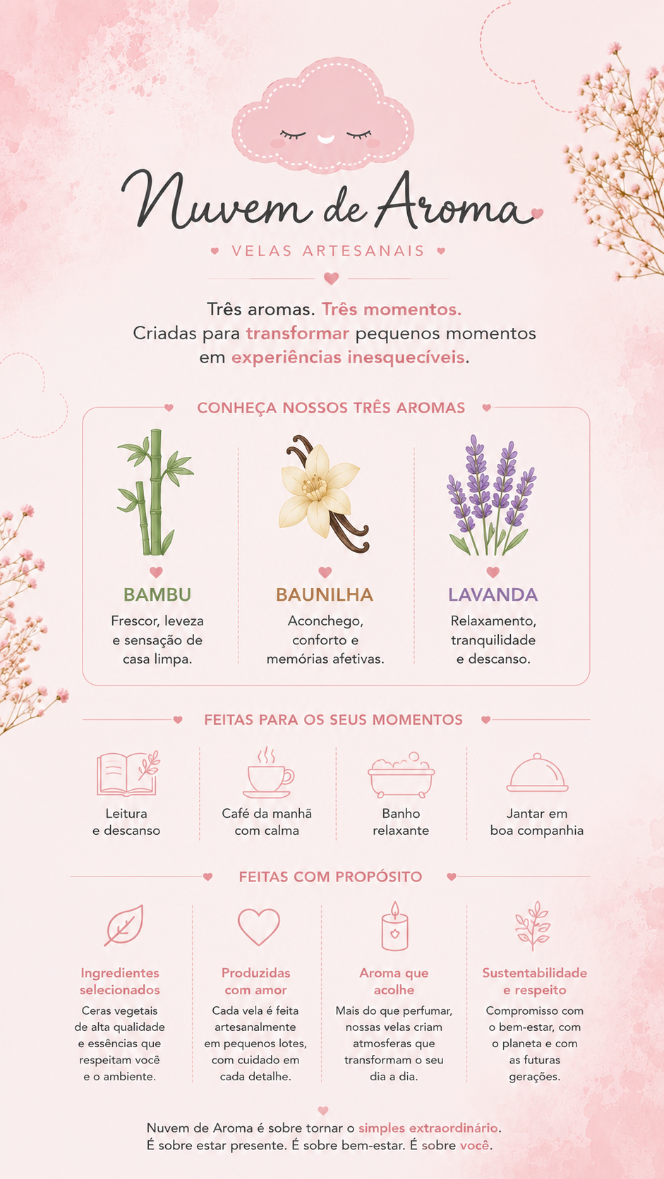 Conheça nossos três aromas: Bambu, Baunilha e Lavanda